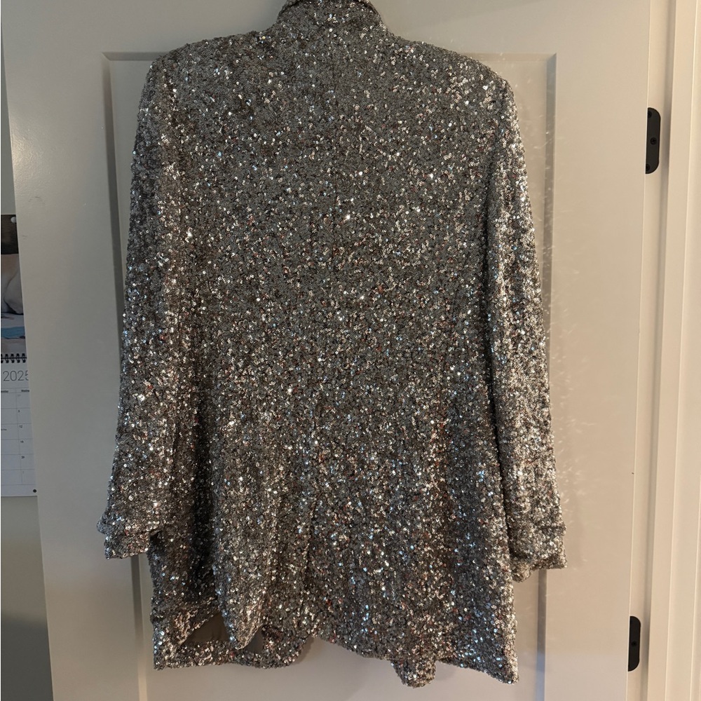 Express Shimmering Silver Sequin Jacket - image 2